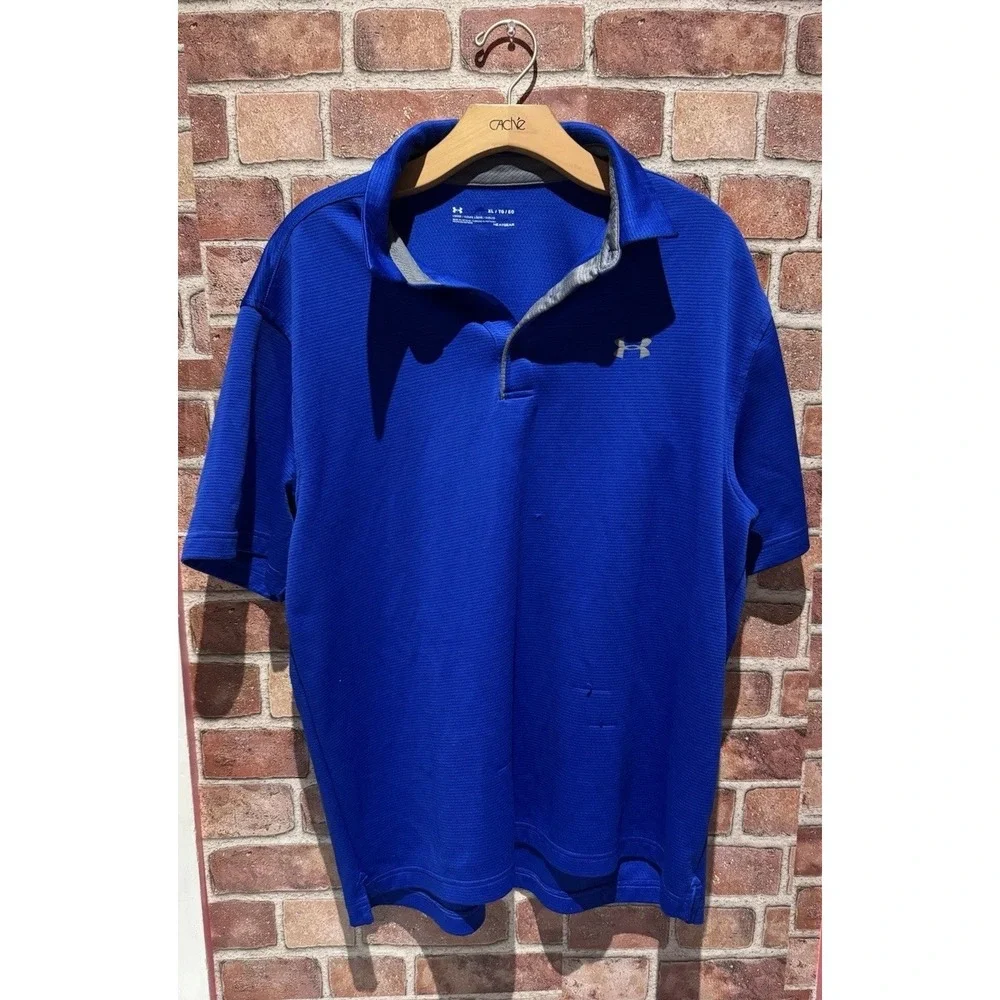 Under Armour HeatGear T-Shirt Men's Size‎ XL Deep Blue Short Slv Collared Sport